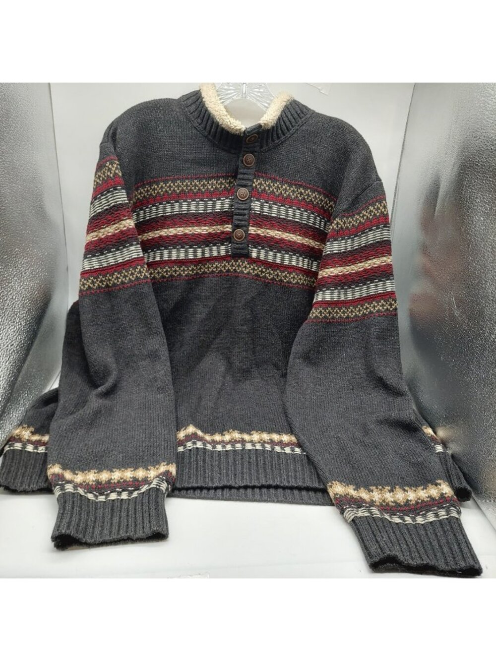 G.H. Bass & Co Men's Sweater Size 2x 1/4 Button Black Striped Pullover